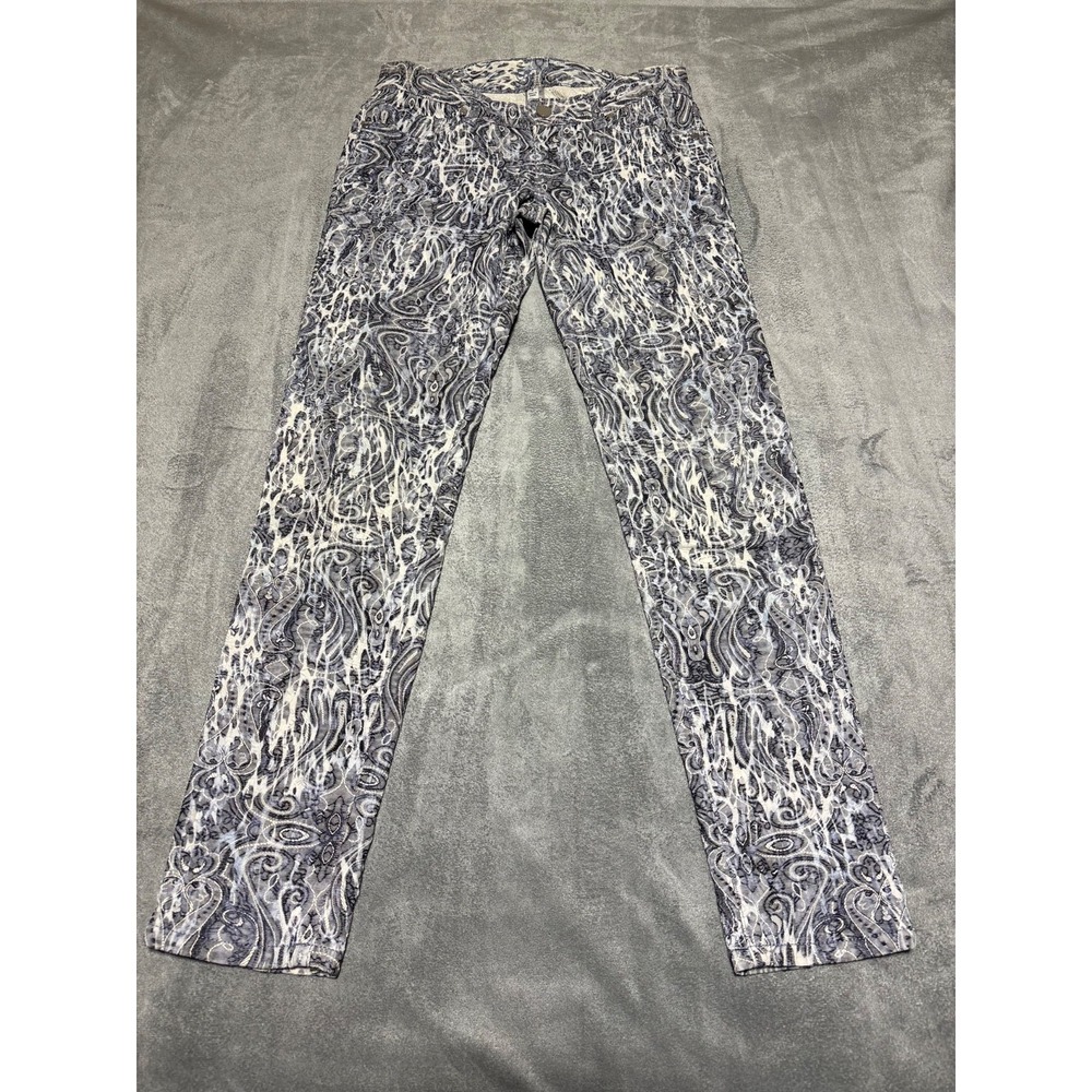 Cache Women Size 2 Blue White Skinny Leg Mid Rise 90s Y2K Pants